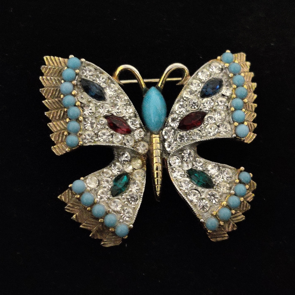 Rare Early JJ Sparkly Crystals Butterfly Brooch